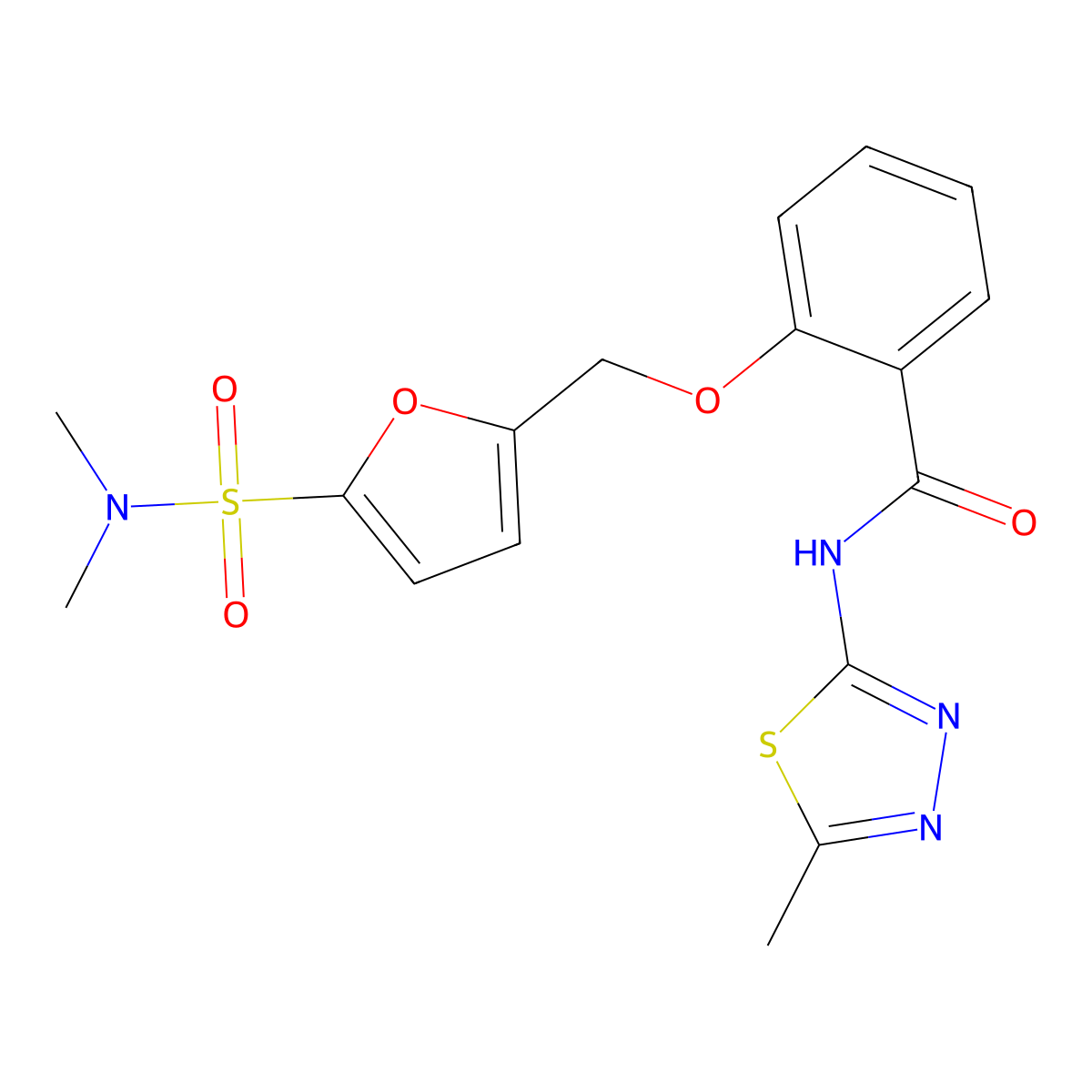 2-((5-(N,N-dimethylsulfamoyl)furan-2-yl)methoxy)-N-(5-methyl-1,3,4-thiadiazol-2-yl)benzamide molecular structure, CAS 1206988-90-0