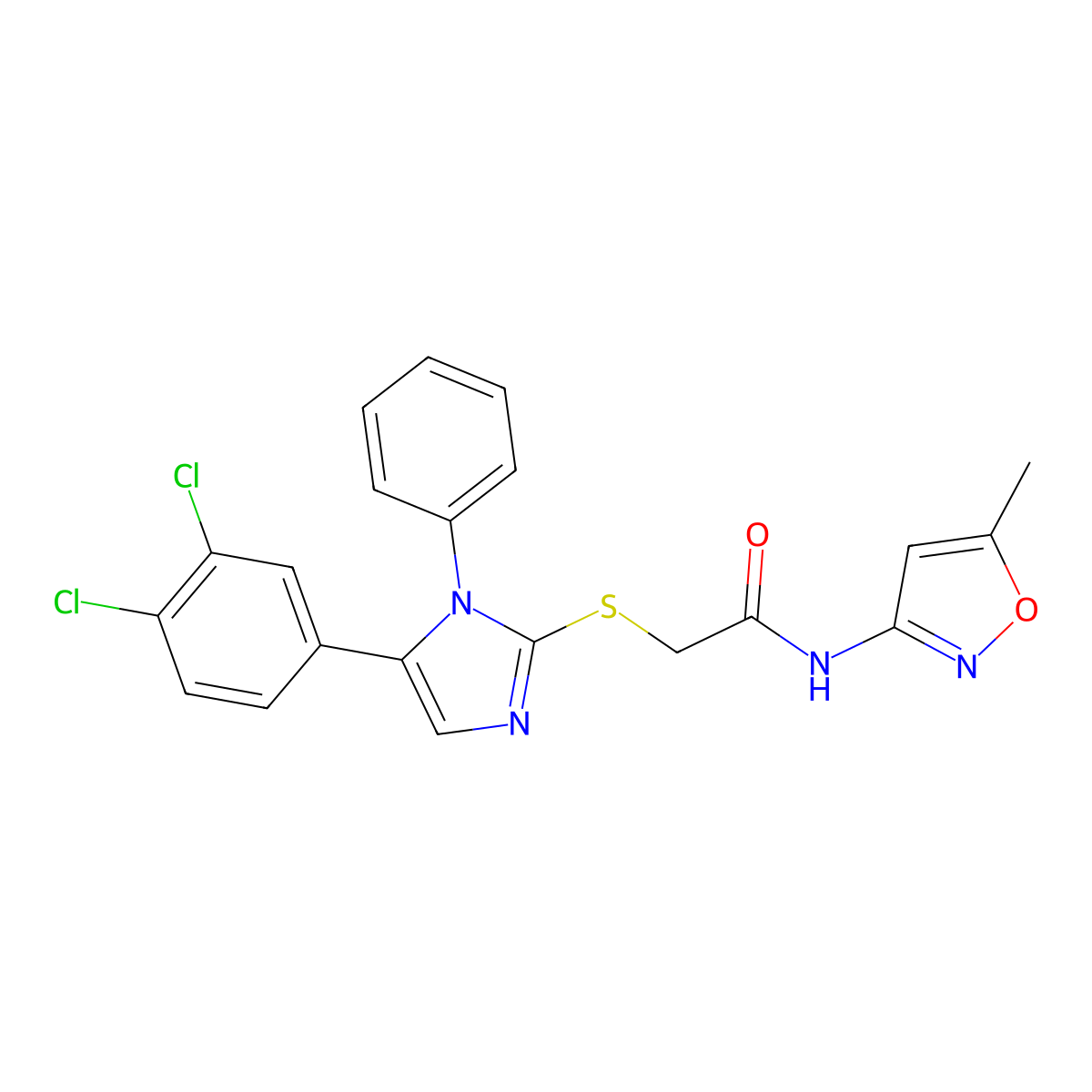 2-((5-(3,4-dichlorophenyl)-1-phenyl-1H-imidazol-2-yl)thio)-N-(5-methylisoxazol-3-yl)acetamide molecular structure, CAS 1206988-92-2