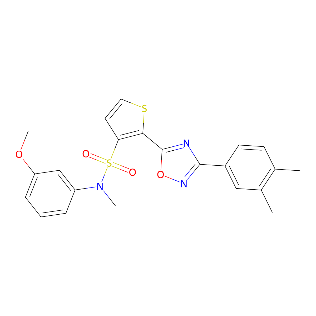 2-[3-(3,4-dimethylphenyl)-1,2,4-oxadiazol-5-yl]-N-(3-methoxyphenyl)-N-methylthiophene-3-sulfonamide molecular structure, CAS 1206988-93-3