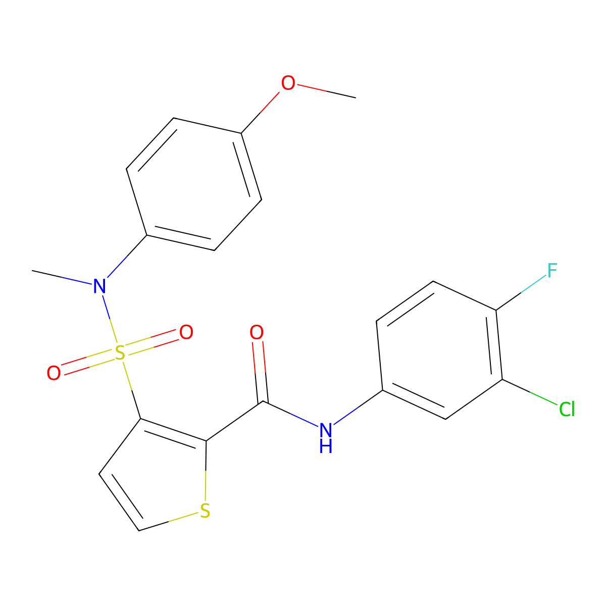 N-(3-chloro-4-fluorophenyl)-3-[(4-methoxyphenyl)(methyl)sulfamoyl]thiophene-2-carboxamide molecular structure, CAS 1206988-94-4