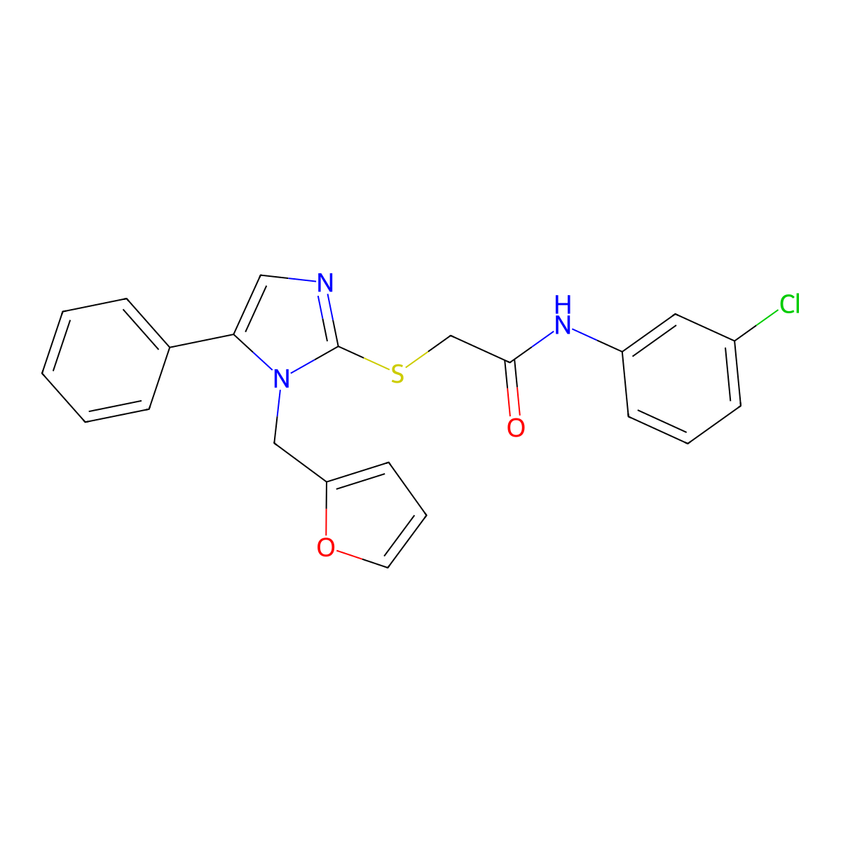 N-(3-chlorophenyl)-2-((1-(furan-2-ylmethyl)-5-phenyl-1H-imidazol-2-yl)thio)acetamide molecular structure, CAS 1206988-98-8