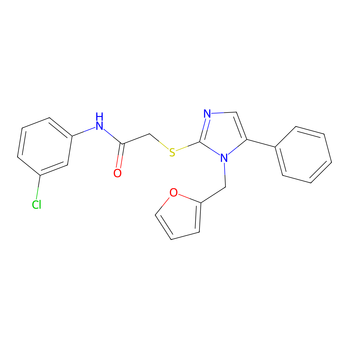 N-(3-chlorophenyl)-2-((1-(furan-2-ylmethyl)-5-phenyl-1H-imidazol-2-yl)thio)acetamide molecular structure, CAS 1206988-98-8
