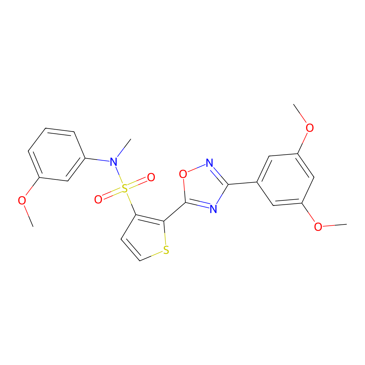 2-[3-(3,5-dimethoxyphenyl)-1,2,4-oxadiazol-5-yl]-N-(3-methoxyphenyl)-N-methylthiophene-3-sulfonamide molecular structure, CAS 1206989-00-5