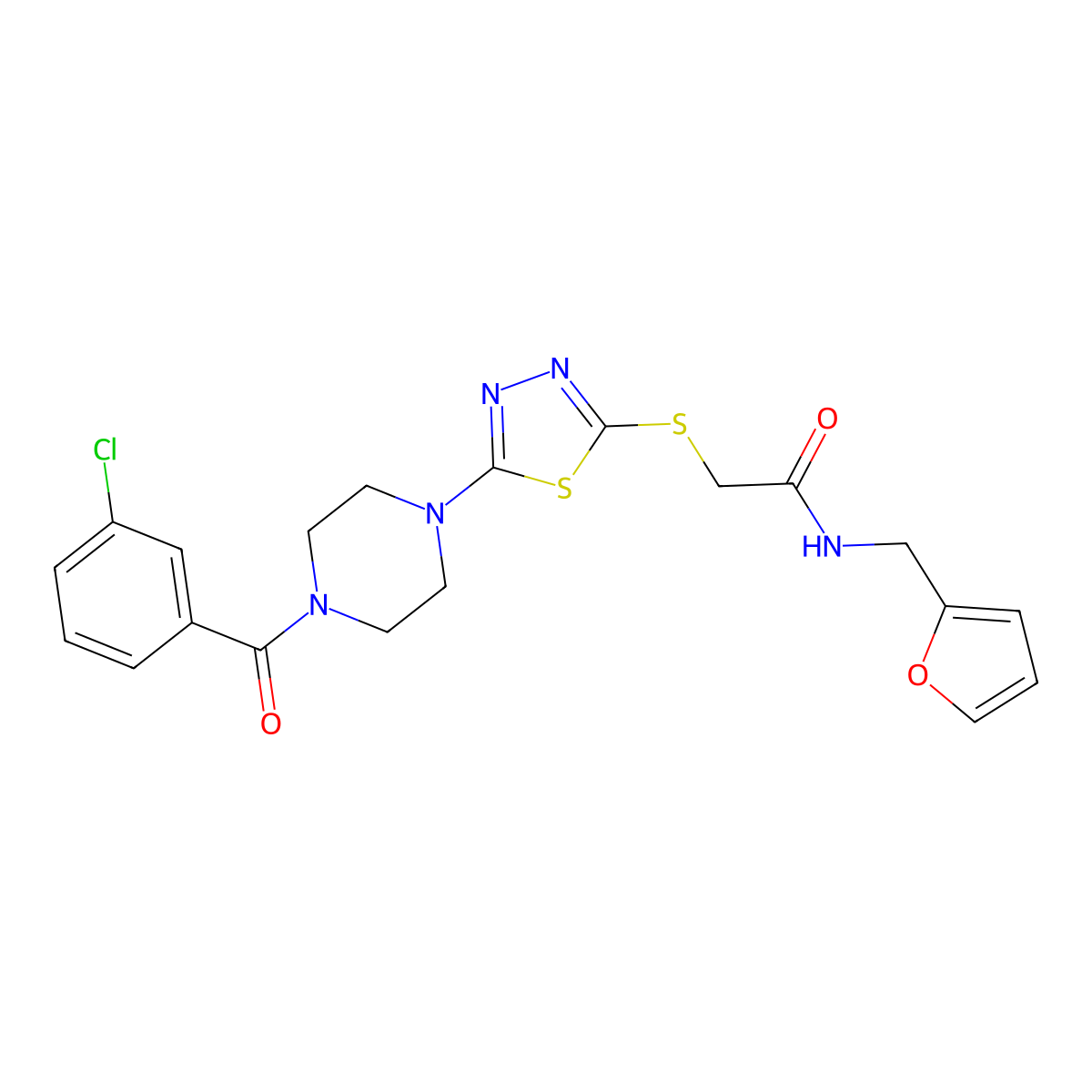 2-((5-(4-(3-chlorobenzoyl)piperazin-1-yl)-1,3,4-thiadiazol-2-yl)thio)-N-(furan-2-ylmethyl)acetamide molecular structure, CAS 1206989-06-1