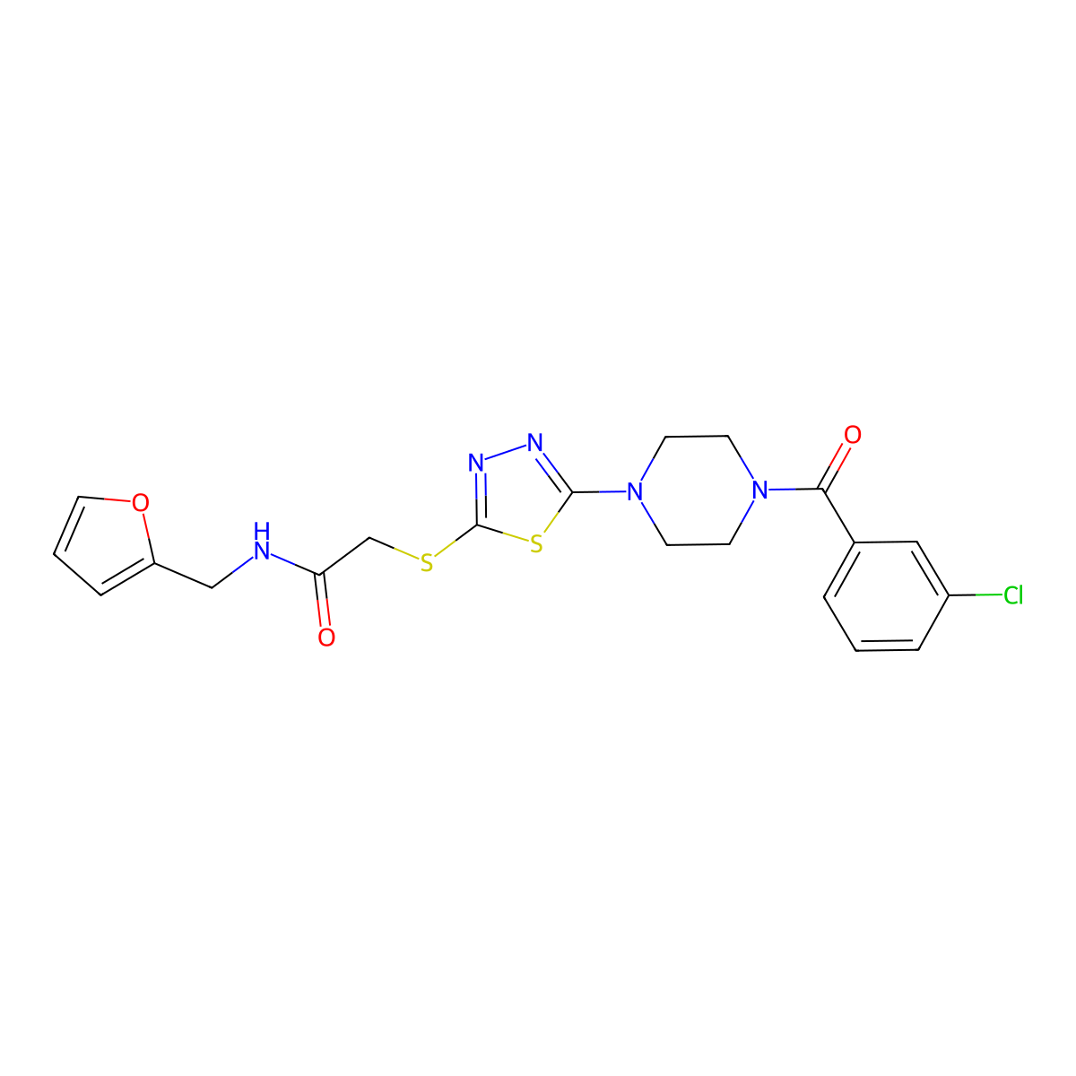 2-((5-(4-(3-chlorobenzoyl)piperazin-1-yl)-1,3,4-thiadiazol-2-yl)thio)-N-(furan-2-ylmethyl)acetamide molecular structure, CAS 1206989-06-1