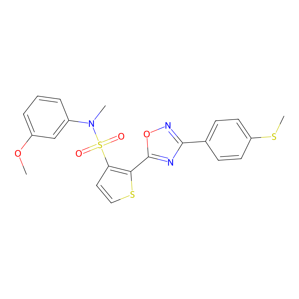 N-(3-methoxyphenyl)-N-methyl-2-{3-[4-(methylsulfanyl)phenyl]-1,2,4-oxadiazol-5-yl}thiophene-3-sulfonamide molecular structure, CAS 1206989-07-2