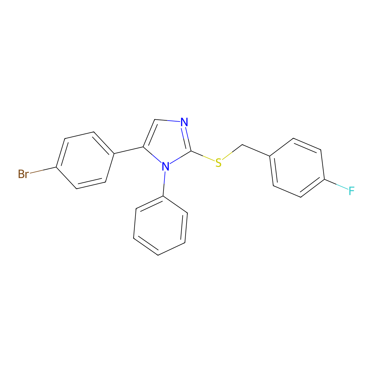 5-(4-bromophenyl)-2-((4-fluorobenzyl)thio)-1-phenyl-1H-imidazole molecular structure, CAS 1206989-08-3