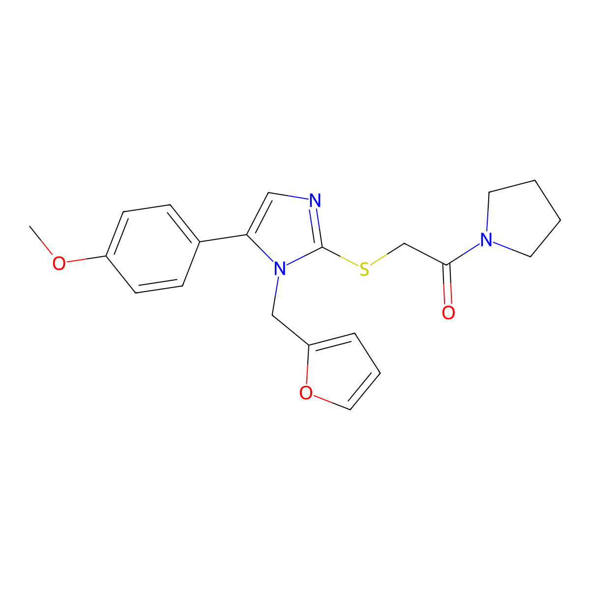 2-((1-(furan-2-ylmethyl)-5-(4-methoxyphenyl)-1H-imidazol-2-yl)thio)-1-(pyrrolidin-1-yl)ethanone molecular structure, CAS 1206989-13-0