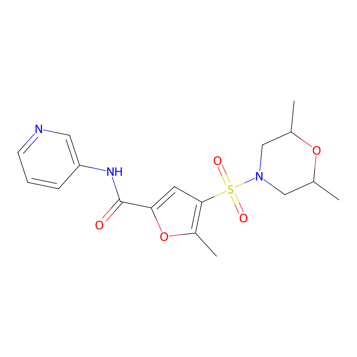 4-((2,6-dimethylmorpholino)sulfonyl)-5-methyl-N-(pyridin-3-yl)furan-2-carboxamide molecular structure, CAS 1206989-19-6