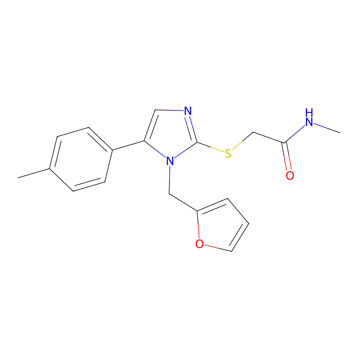 2-((1-(furan-2-ylmethyl)-5-(p-tolyl)-1H-imidazol-2-yl)thio)-N-methylacetamide molecular structure, CAS 1206989-23-2