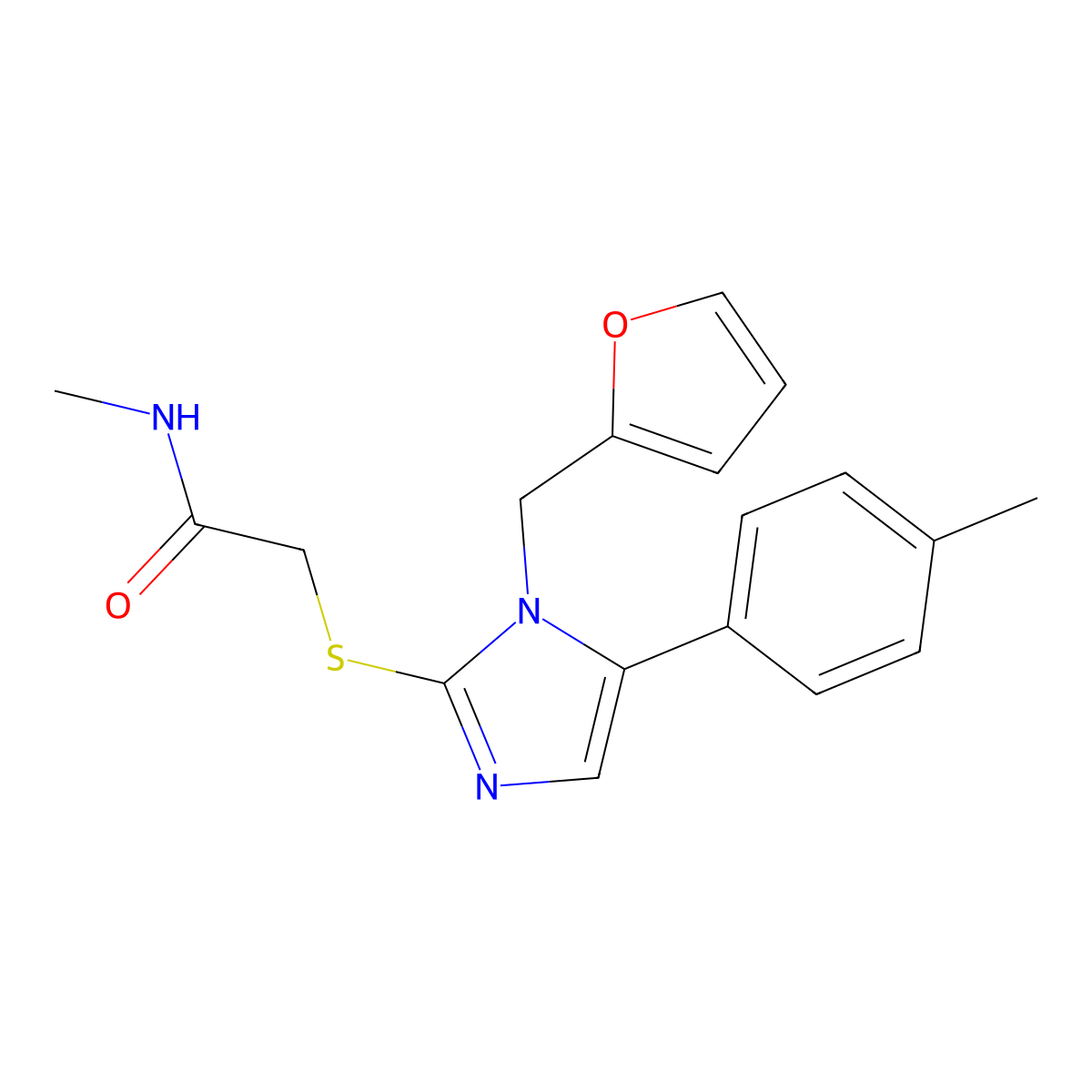 2-((1-(furan-2-ylmethyl)-5-(p-tolyl)-1H-imidazol-2-yl)thio)-N-methylacetamide molecular structure, CAS 1206989-23-2
