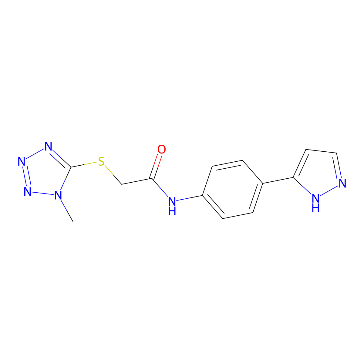N-(4-(1H-pyrazol-3-yl)phenyl)-2-((1-methyl-1H-tetrazol-5-yl)thio)acetamide molecular structure, CAS 1206989-28-7