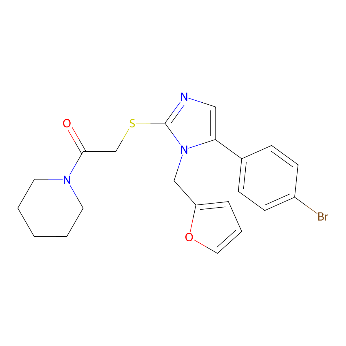 2-((5-(4-bromophenyl)-1-(furan-2-ylmethyl)-1H-imidazol-2-yl)thio)-1-(piperidin-1-yl)ethanone molecular structure, CAS 1206989-29-8