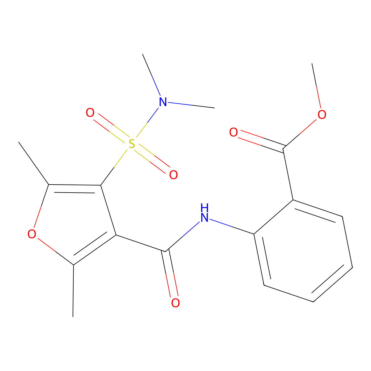 methyl 2-(4-(N,N-dimethylsulfamoyl)-2,5-dimethylfuran-3-carboxamido)benzoate molecular structure, CAS 1206989-31-2