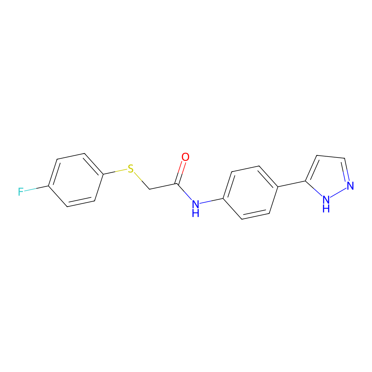 N-(4-(1H-pyrazol-3-yl)phenyl)-2-((4-fluorophenyl)thio)acetamide molecular structure, CAS 1206989-36-7