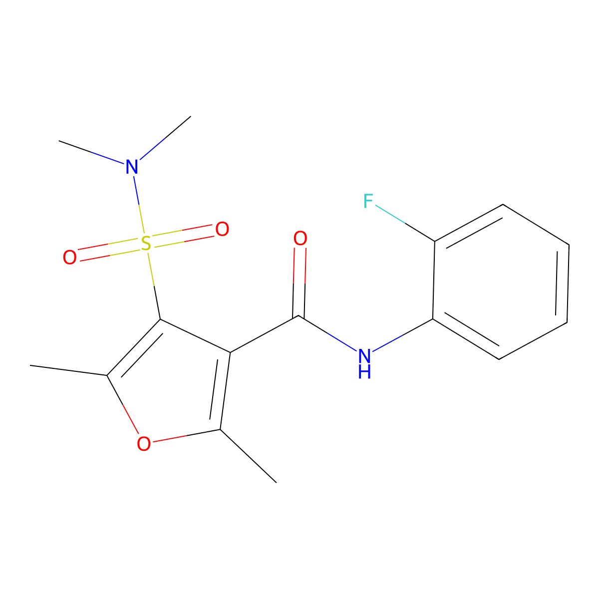 4-(dimethylsulfamoyl)-N-(2-fluorophenyl)-2,5-dimethylfuran-3-carboxamide molecular structure, CAS 1206989-39-0