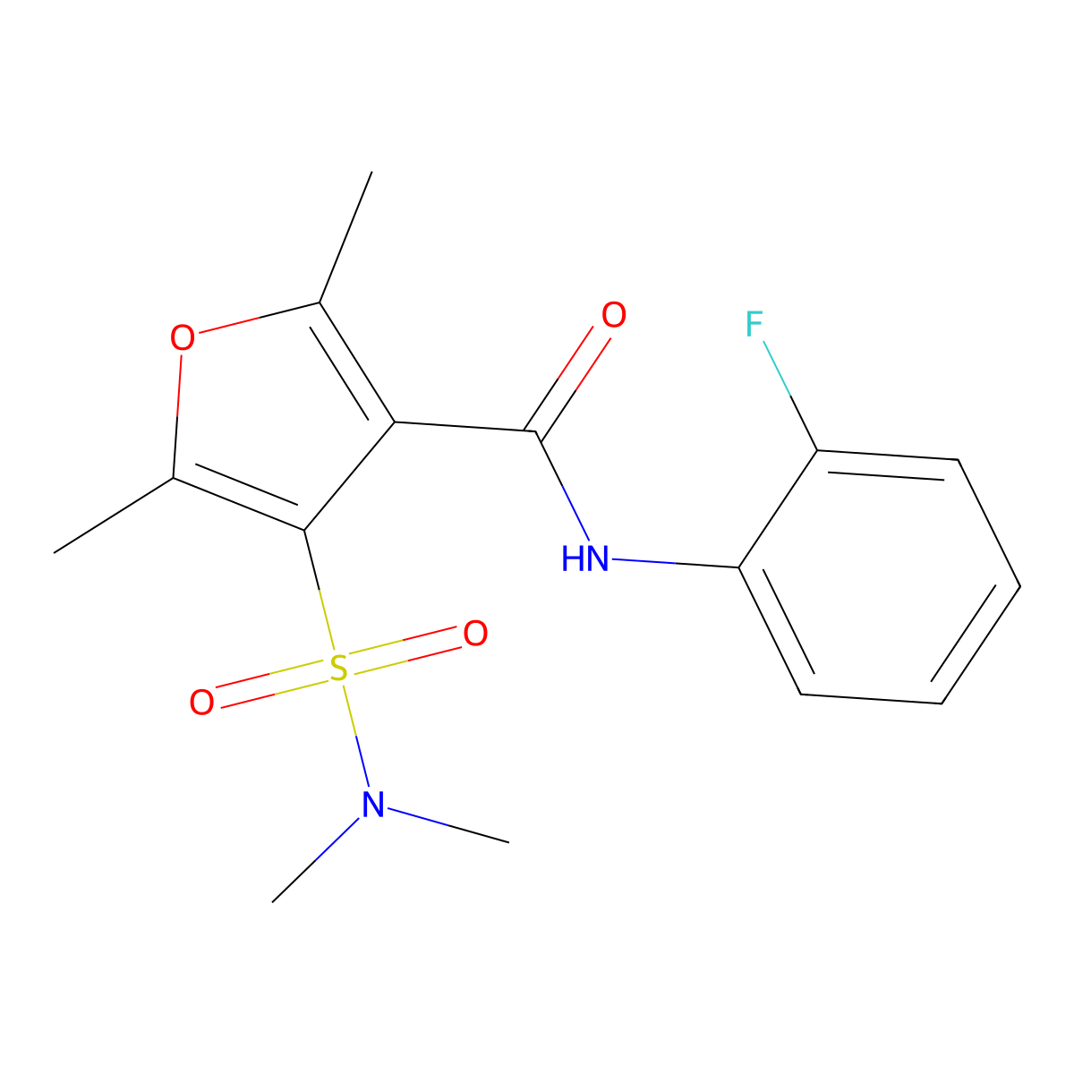 4-(dimethylsulfamoyl)-N-(2-fluorophenyl)-2,5-dimethylfuran-3-carboxamide molecular structure, CAS 1206989-39-0