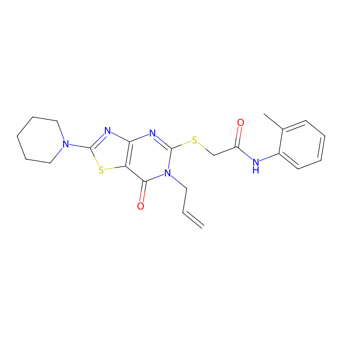 2-[(6-allyl-7-oxo-2-piperidino-6,7-dihydro[1,3]thiazolo[4,5-d]pyrimidin-5-yl)sulfanyl]-N~1~-(2-methylphenyl)acetamide molecular structure, CAS 1206989-42-5