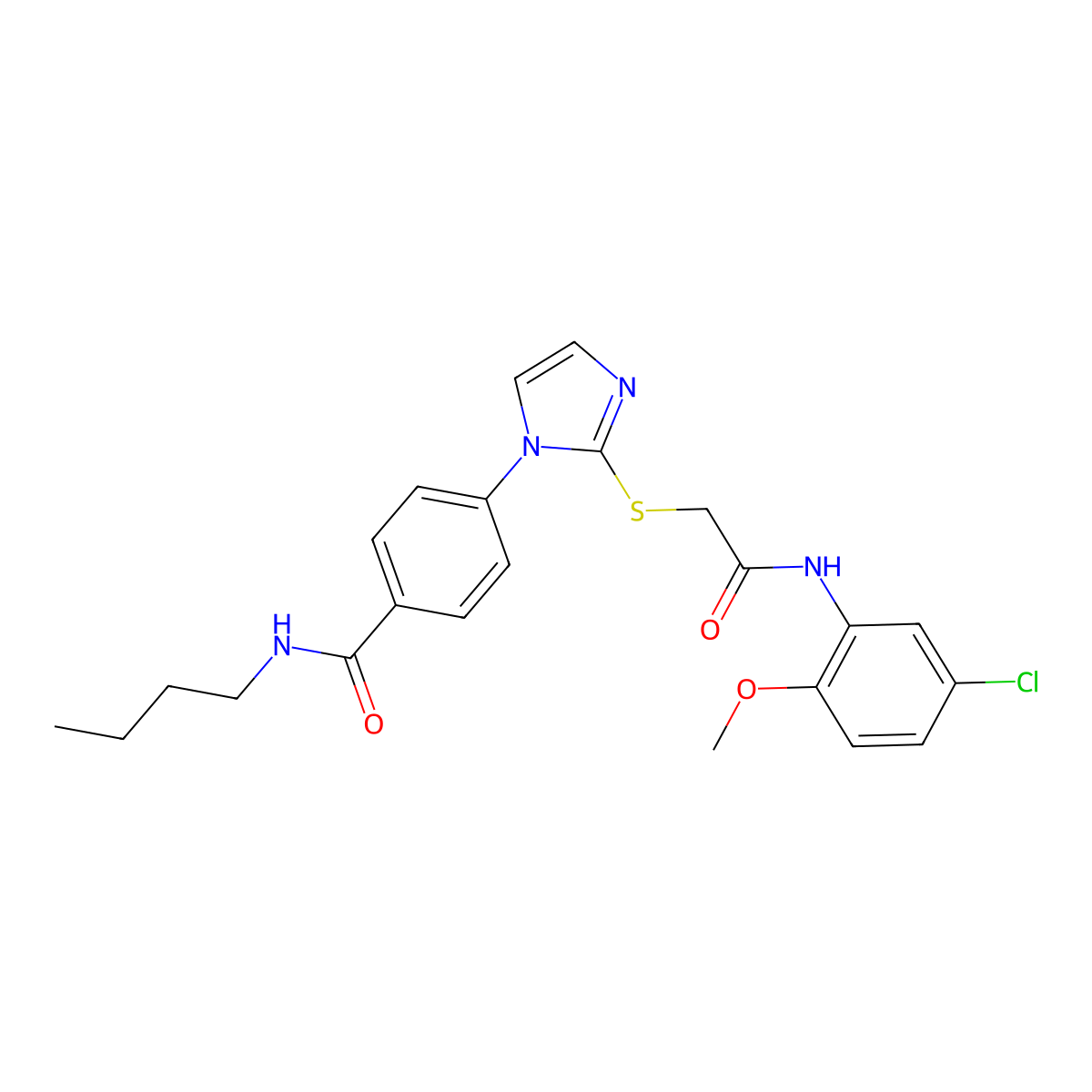 N-butyl-4-[2-({[(5-chloro-2-methoxyphenyl)carbamoyl]methyl}sulfanyl)-1H-imidazol-1-yl]benzamide molecular structure, CAS 1206989-45-8