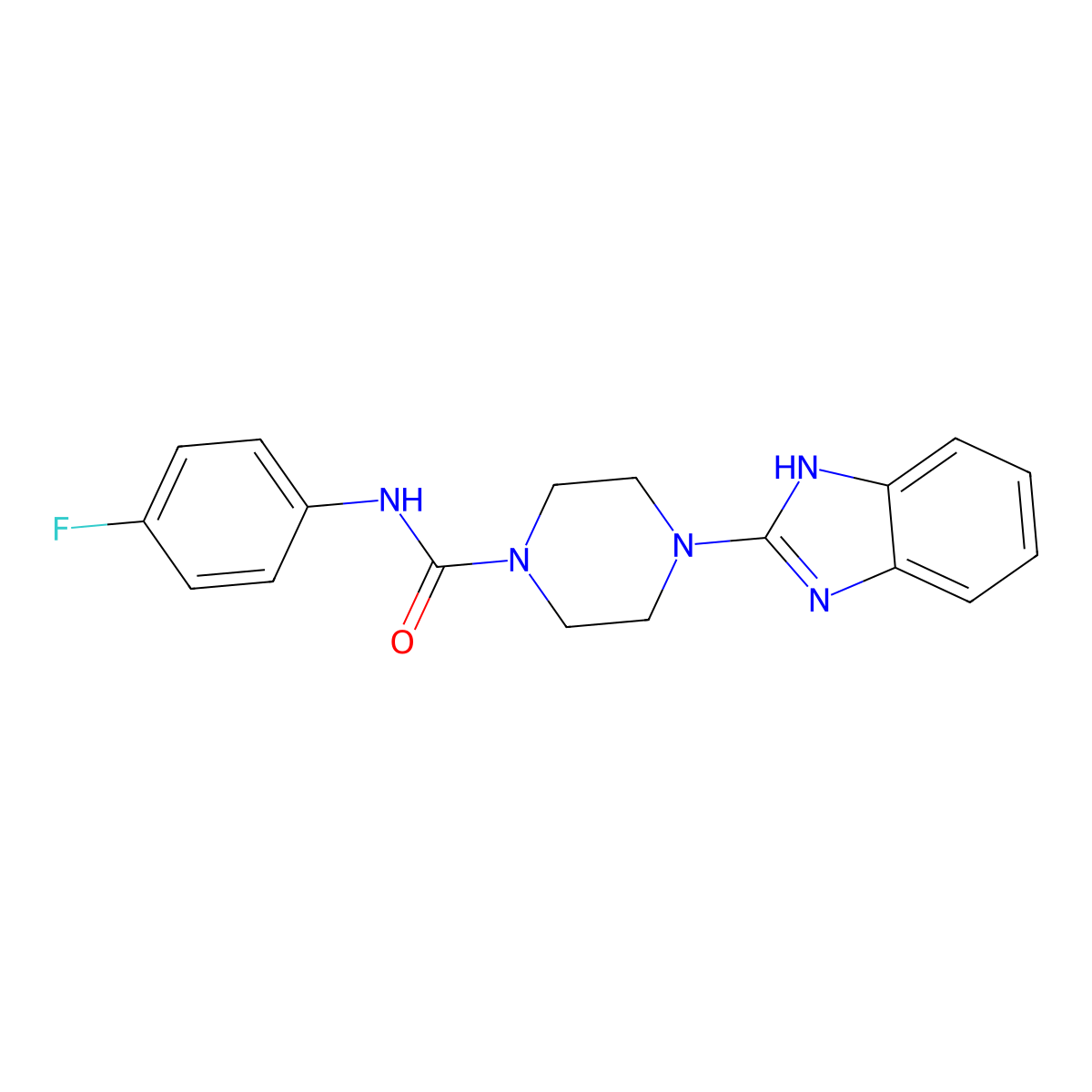 4-(1H-benzo[d]imidazol-2-yl)-N-(4-fluorophenyl)piperazine-1-carboxamide molecular structure, CAS 1206989-51-6