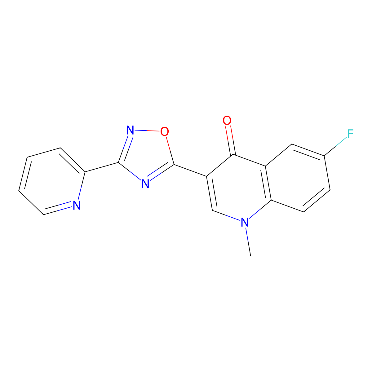 6-fluoro-1-methyl-3-(3-pyridin-2-yl-1,2,4-oxadiazol-5-yl)quinolin-4(1H)-one molecular structure, CAS 1206989-52-7