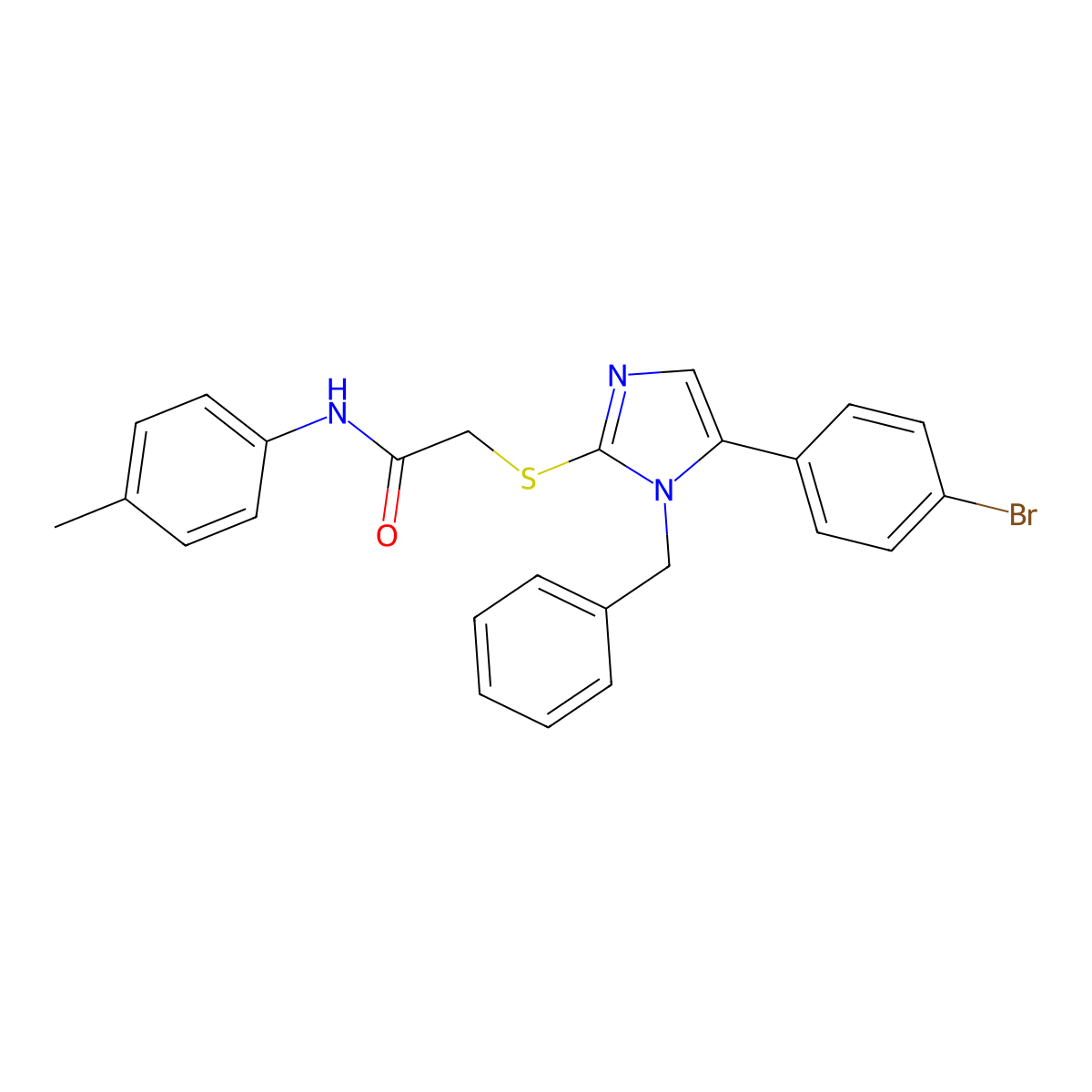 2-((1-benzyl-5-(4-bromophenyl)-1H-imidazol-2-yl)thio)-N-(p-tolyl)acetamide molecular structure, CAS 1206989-54-9
