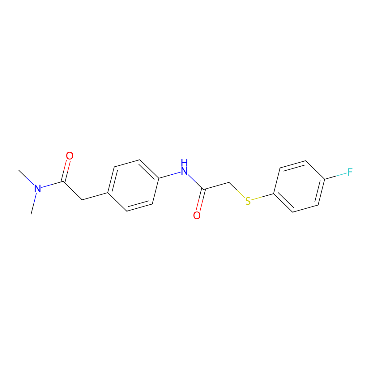 2-(4-(2-((4-fluorophenyl)thio)acetamido)phenyl)-N,N-dimethylacetamide molecular structure, CAS 1206989-57-2