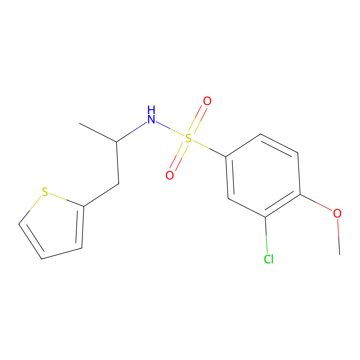 3-chloro-4-methoxy-N-(1-(thiophen-2-yl)propan-2-yl)benzenesulfonamide molecular structure, CAS 1206989-58-3