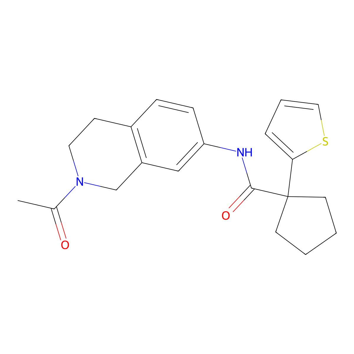 N-(2-acetyl-1,2,3,4-tetrahydroisoquinolin-7-yl)-1-(thiophen-2-yl)cyclopentanecarboxamide molecular structure, CAS 1206989-63-0