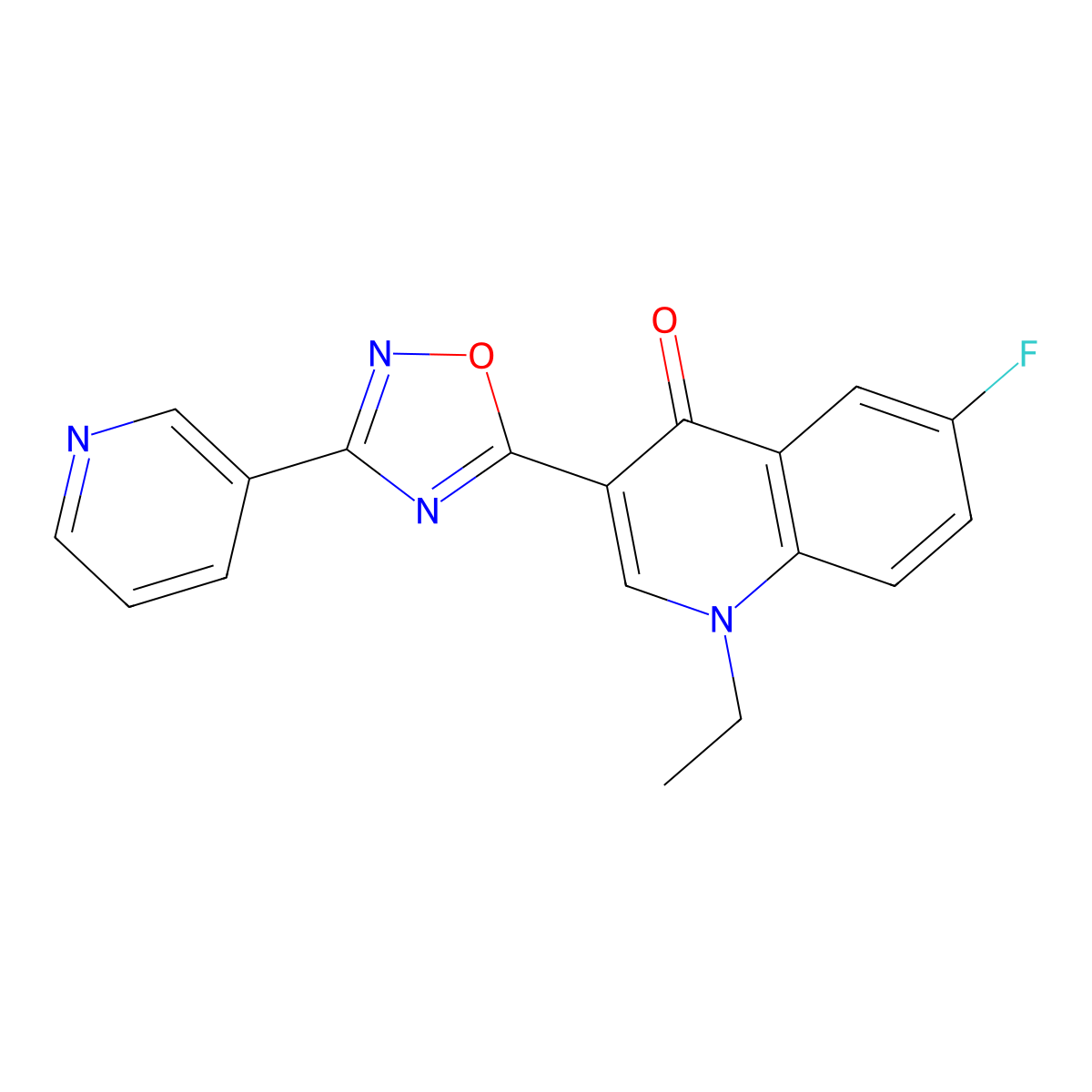 1-Ethyl-6-fluoro-3-[3-(pyridin-3-yl)-1,2,4-oxadiazol-5-yl]-1,4-dihydroquinolin-4-one molecular structure, CAS 1206989-67-4