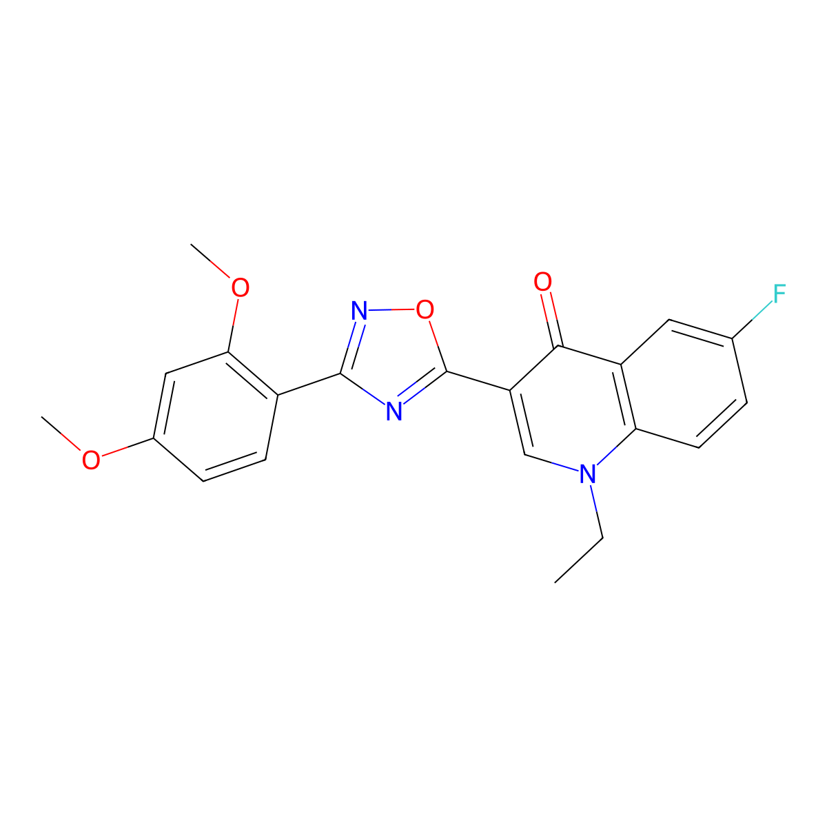 3-(3-(2,4-dimethoxyphenyl)-1,2,4-oxadiazol-5-yl)-1-ethyl-6-fluoroquinolin-4(1H)-one molecular structure, CAS 1206989-73-2