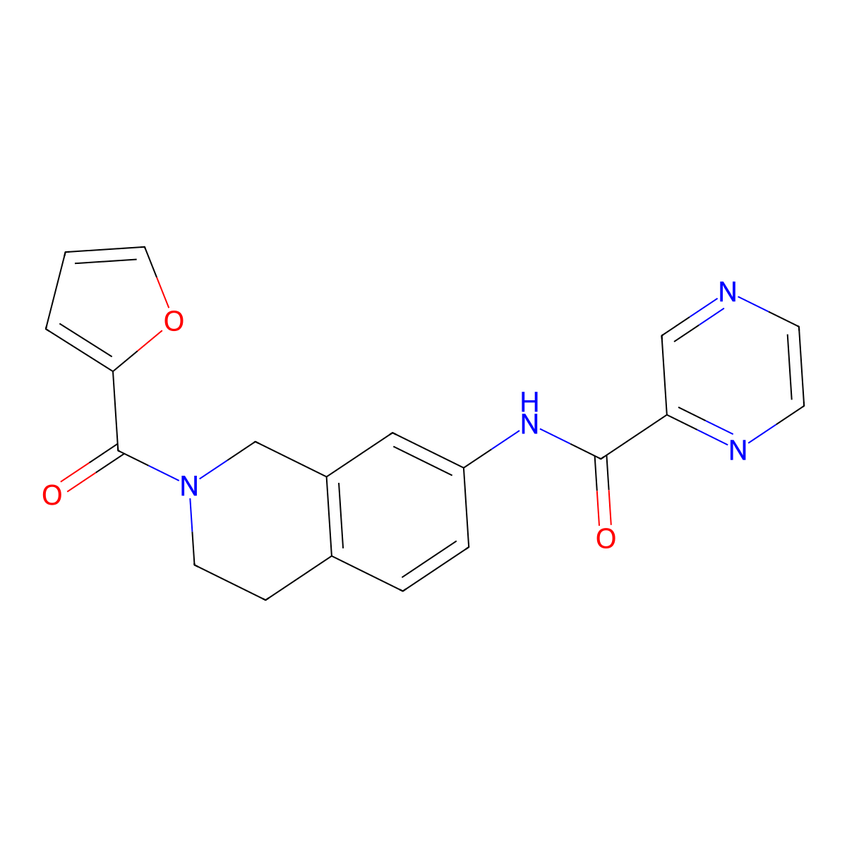 N-(2-(furan-2-carbonyl)-1,2,3,4-tetrahydroisoquinolin-7-yl)pyrazine-2-carboxamide molecular structure, CAS 1206989-74-3