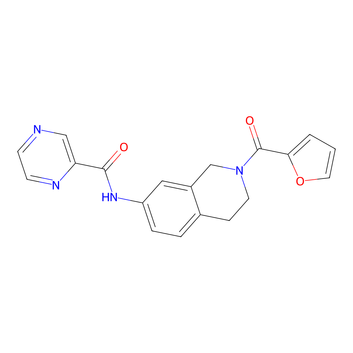 N-(2-(furan-2-carbonyl)-1,2,3,4-tetrahydroisoquinolin-7-yl)pyrazine-2-carboxamide molecular structure, CAS 1206989-74-3