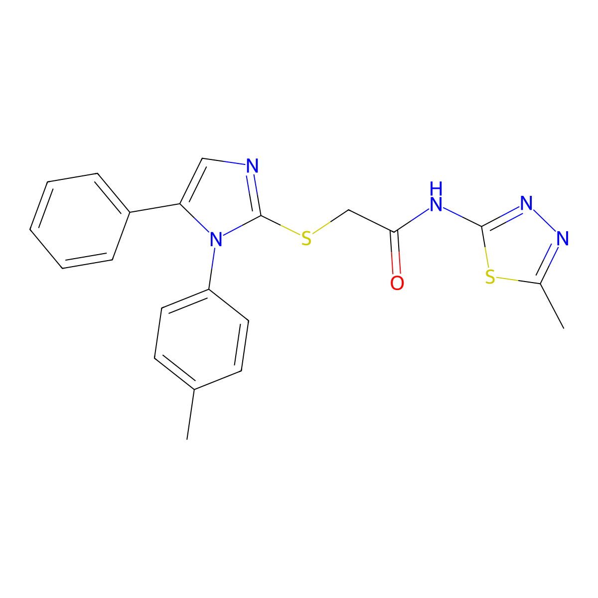 N-(5-methyl-1,3,4-thiadiazol-2-yl)-2-((5-phenyl-1-(p-tolyl)-1H-imidazol-2-yl)thio)acetamide molecular structure, CAS 1206989-77-6
