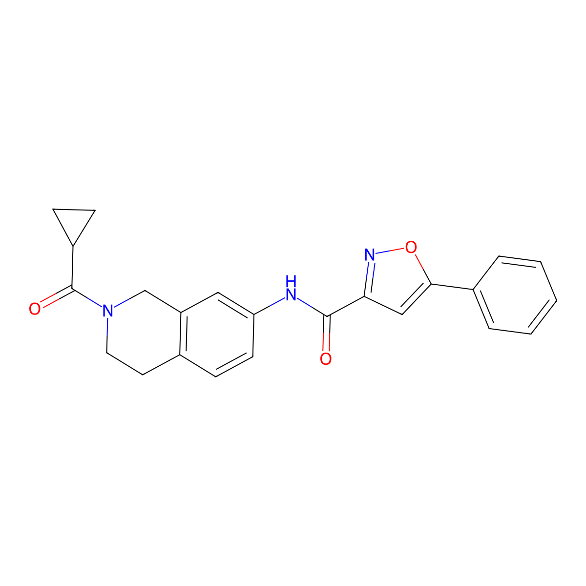 N-(2-(cyclopropanecarbonyl)-1,2,3,4-tetrahydroisoquinolin-7-yl)-5-phenylisoxazole-3-carboxamide molecular structure, CAS 1206989-81-2