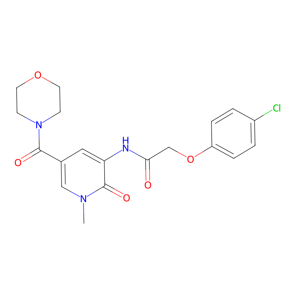 2-(4-chlorophenoxy)-N-[1-methyl-5-(morpholine-4-carbonyl)-2-oxo-1,2-dihydropyridin-3-yl]acetamide molecular structure, CAS 1206989-82-3
