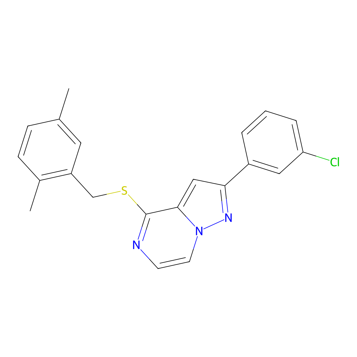 2-(3-Chlorophenyl)-4-[(2,5-dimethylbenzyl)thio]pyrazolo[1,5-a]pyrazine molecular structure, CAS 1206989-83-4