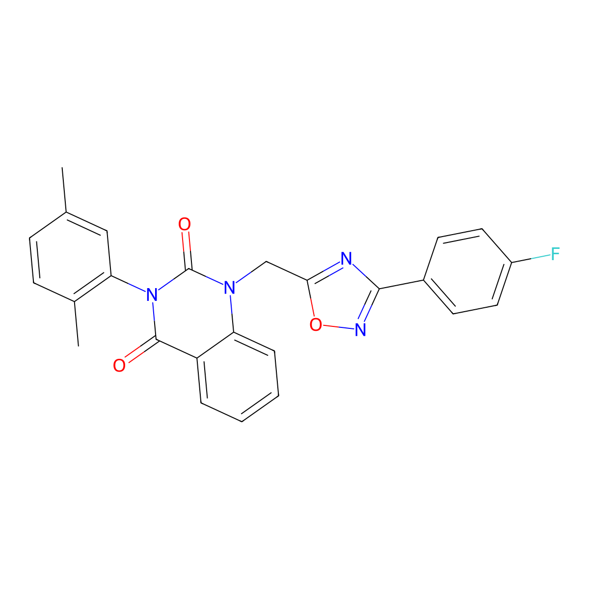 3-(2,5-dimethylphenyl)-1-((3-(4-fluorophenyl)-1,2,4-oxadiazol-5-yl)methyl)quinazoline-2,4(1H,3H)-dione molecular structure, CAS 1206989-84-5