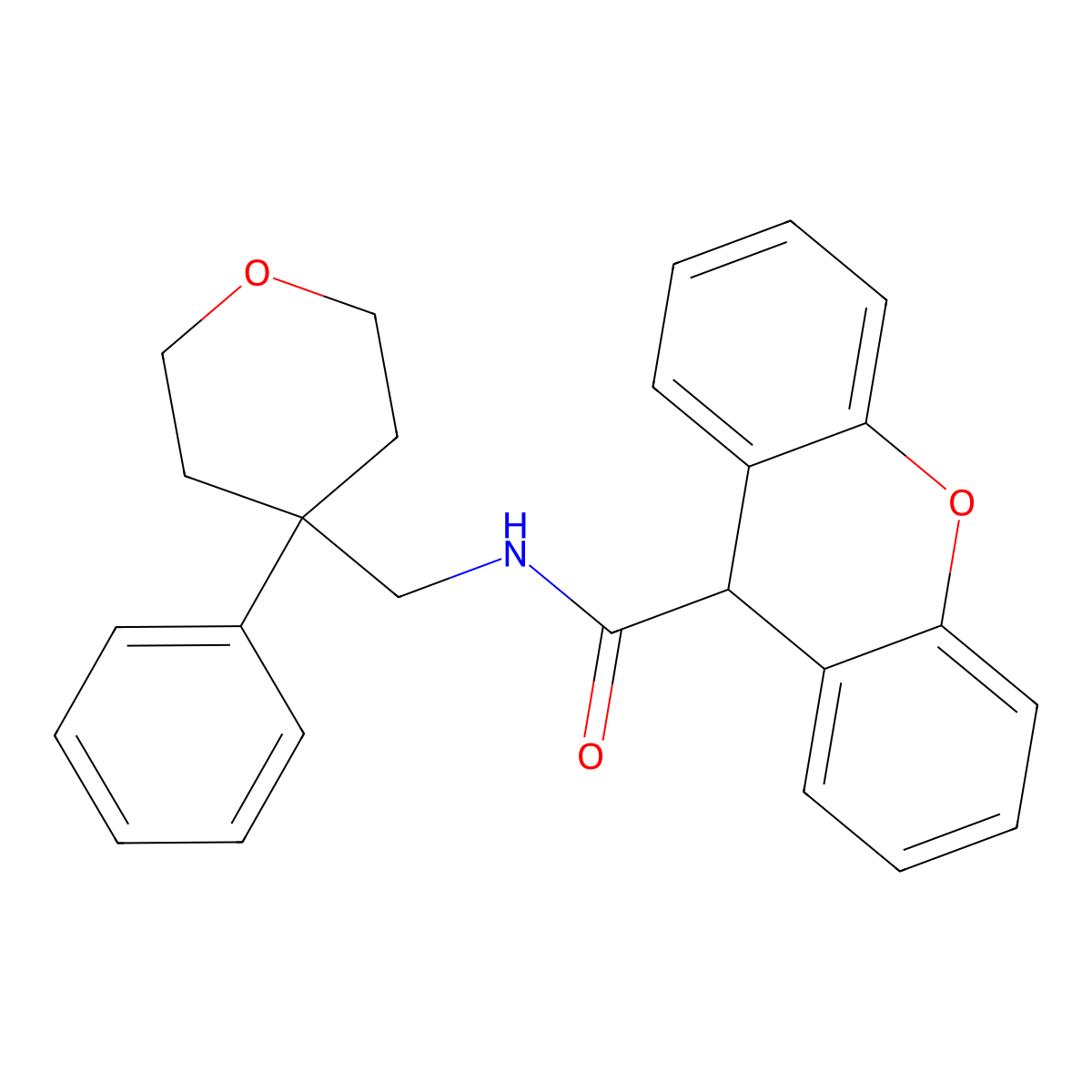 N-[(4-phenyloxan-4-yl)methyl]-9H-xanthene-9-carboxamide molecular structure, CAS 1206989-85-6