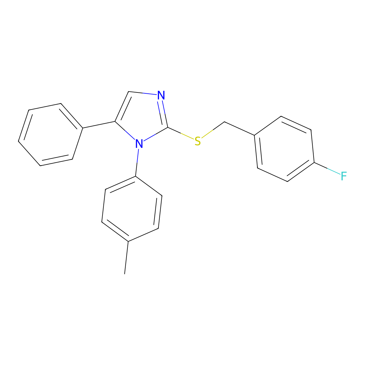 2-((4-fluorobenzyl)thio)-5-phenyl-1-(p-tolyl)-1H-imidazole molecular structure, CAS 1206989-86-7