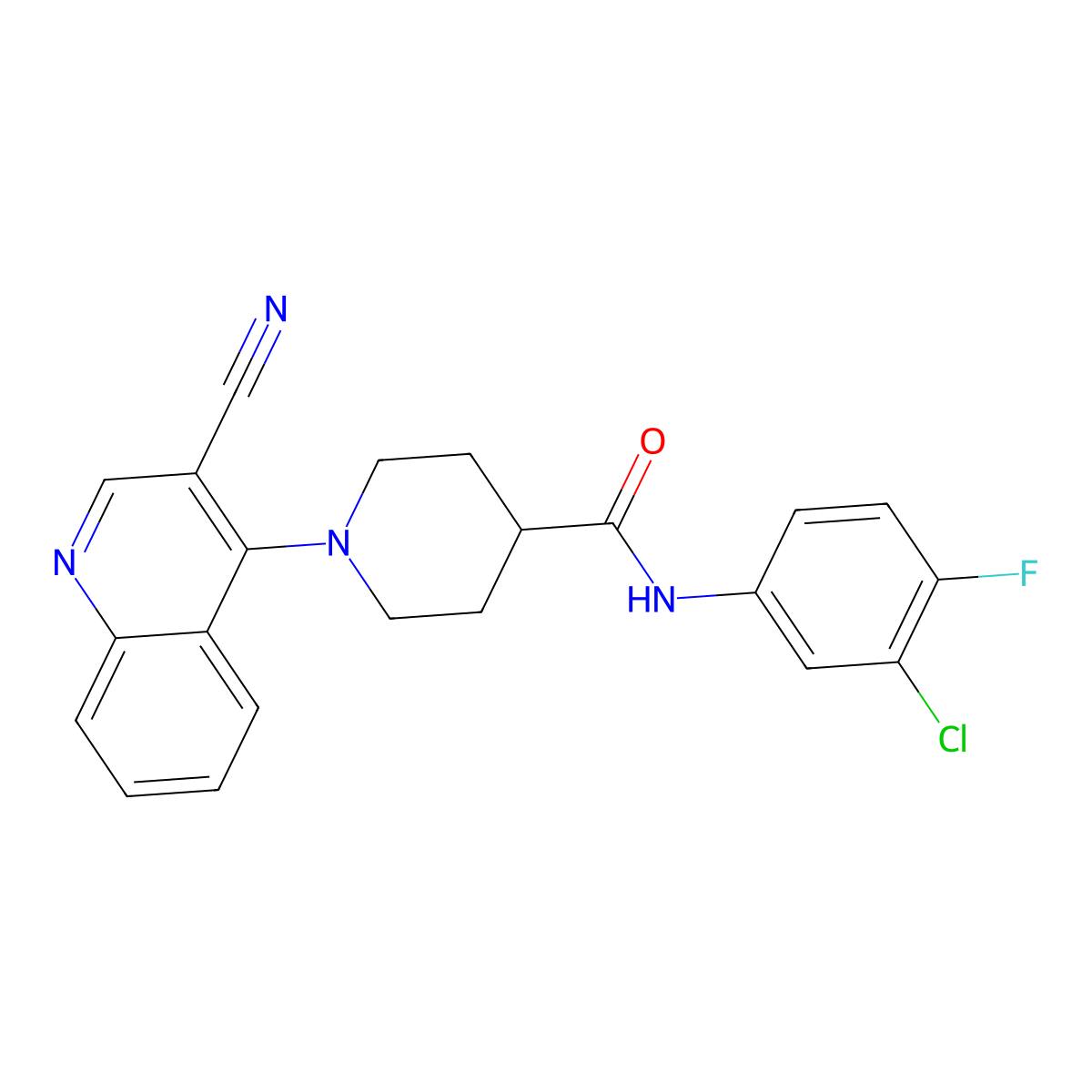 N-(3-chloro-4-fluorophenyl)-1-(3-cyanoquinolin-4-yl)piperidine-4-carboxamide molecular structure, CAS 1206989-88-9