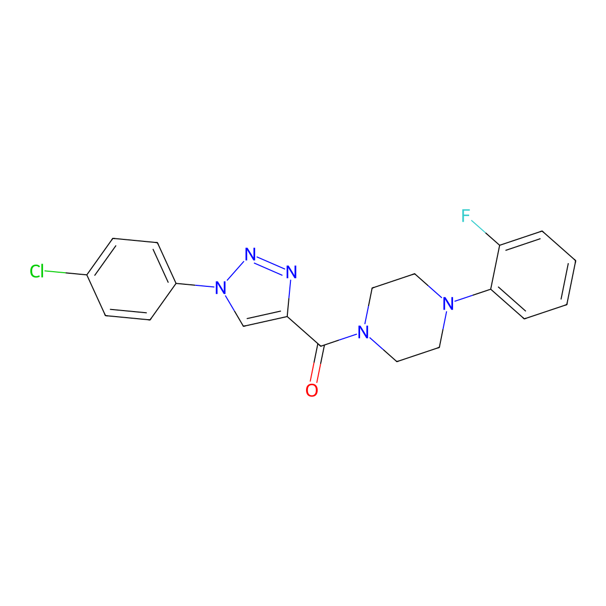 (1-(4-chlorophenyl)-1H-1,2,3-triazol-4-yl)(4-(2-fluorophenyl)piperazin-1-yl)methanone molecular structure, CAS 1206989-98-1