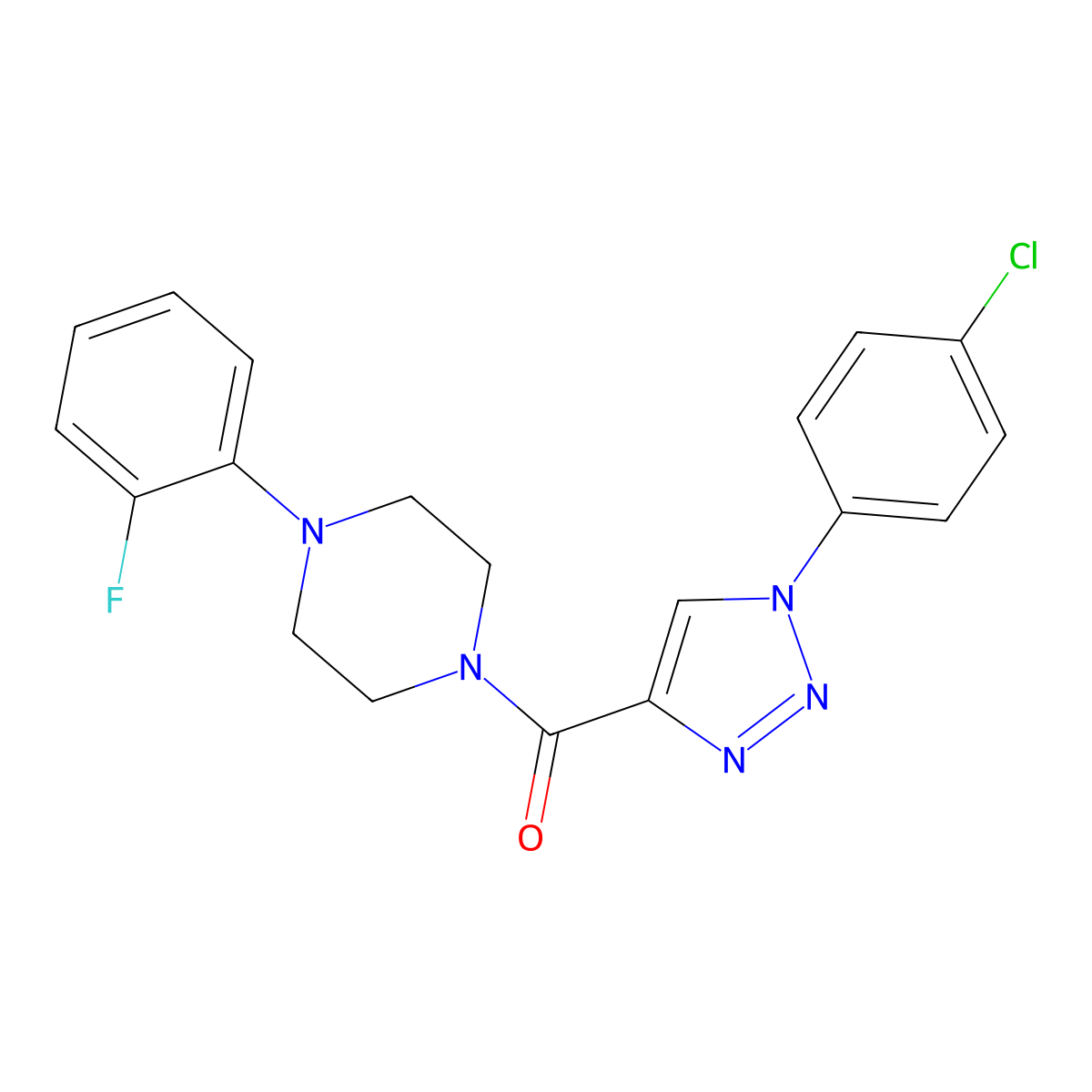 (1-(4-chlorophenyl)-1H-1,2,3-triazol-4-yl)(4-(2-fluorophenyl)piperazin-1-yl)methanone molecular structure, CAS 1206989-98-1