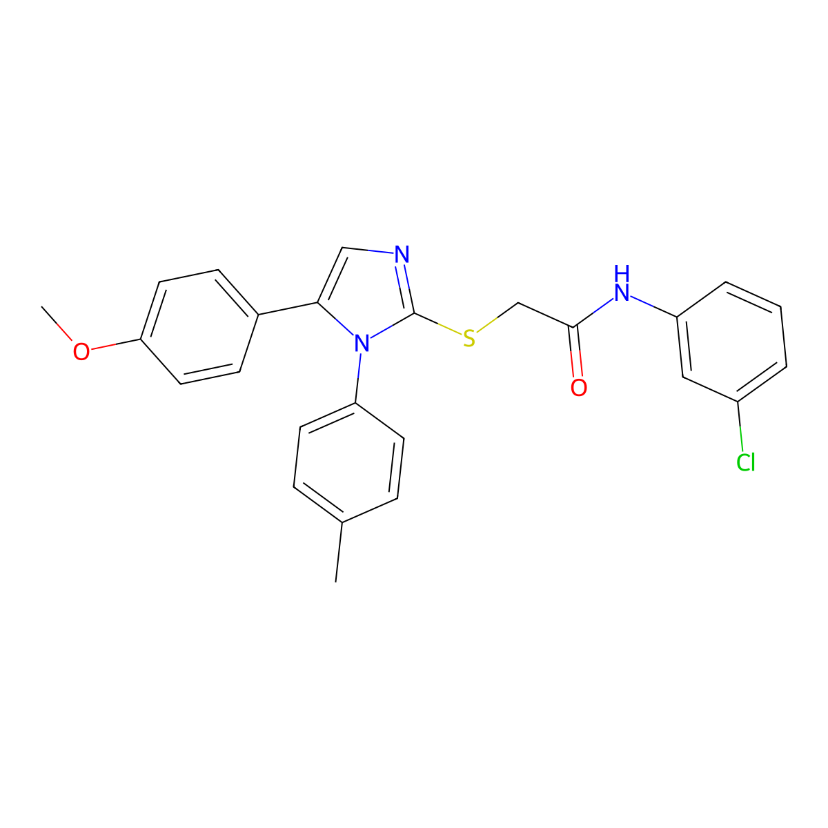 N-(3-chlorophenyl)-2-((5-(4-methoxyphenyl)-1-(p-tolyl)-1H-imidazol-2-yl)thio)acetamide molecular structure, CAS 1206990-01-3