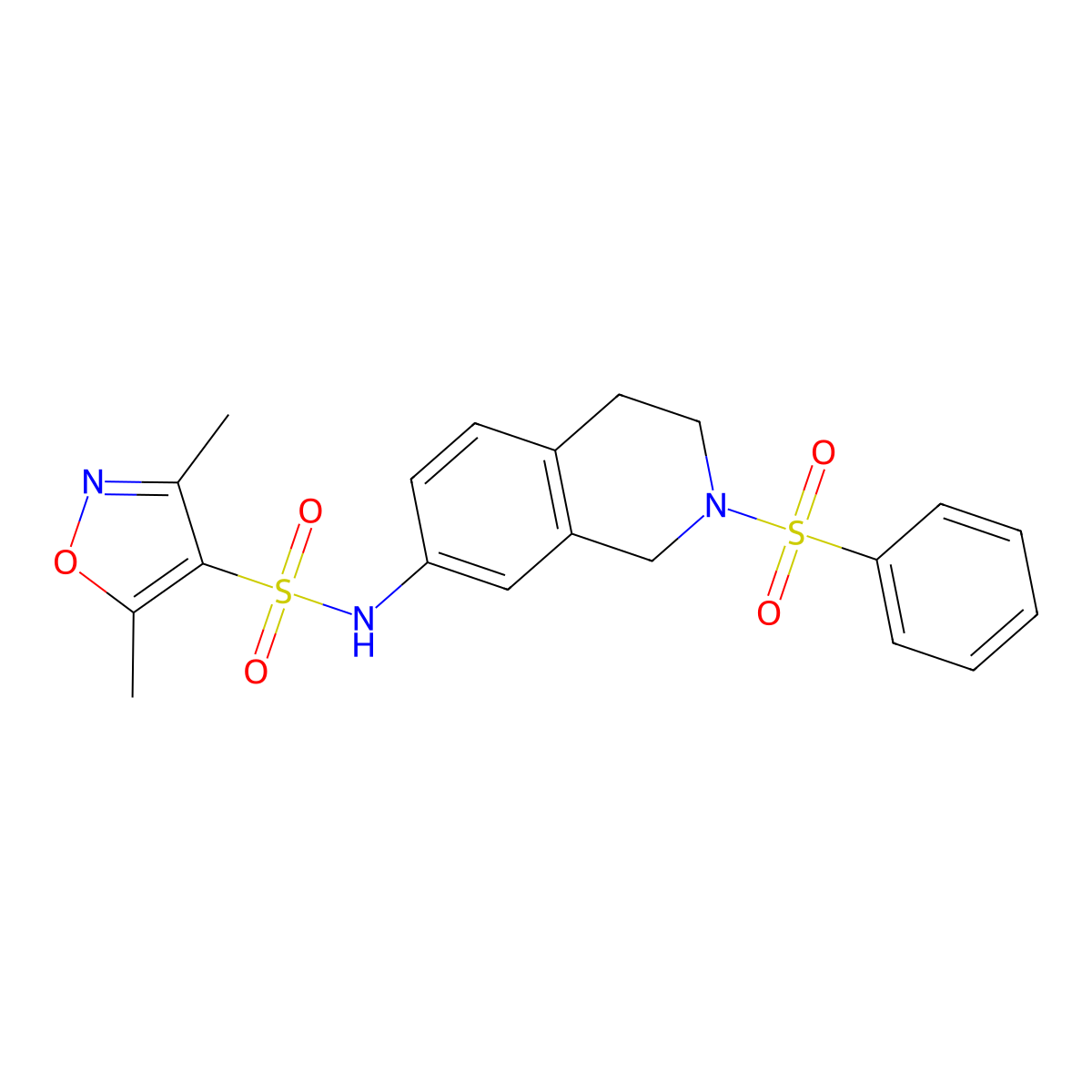 N-[2-(benzenesulfonyl)-1,2,3,4-tetrahydroisoquinolin-7-yl]-3,5-dimethyl-1,2-oxazole-4-sulfonamide molecular structure, CAS 1206990-06-8