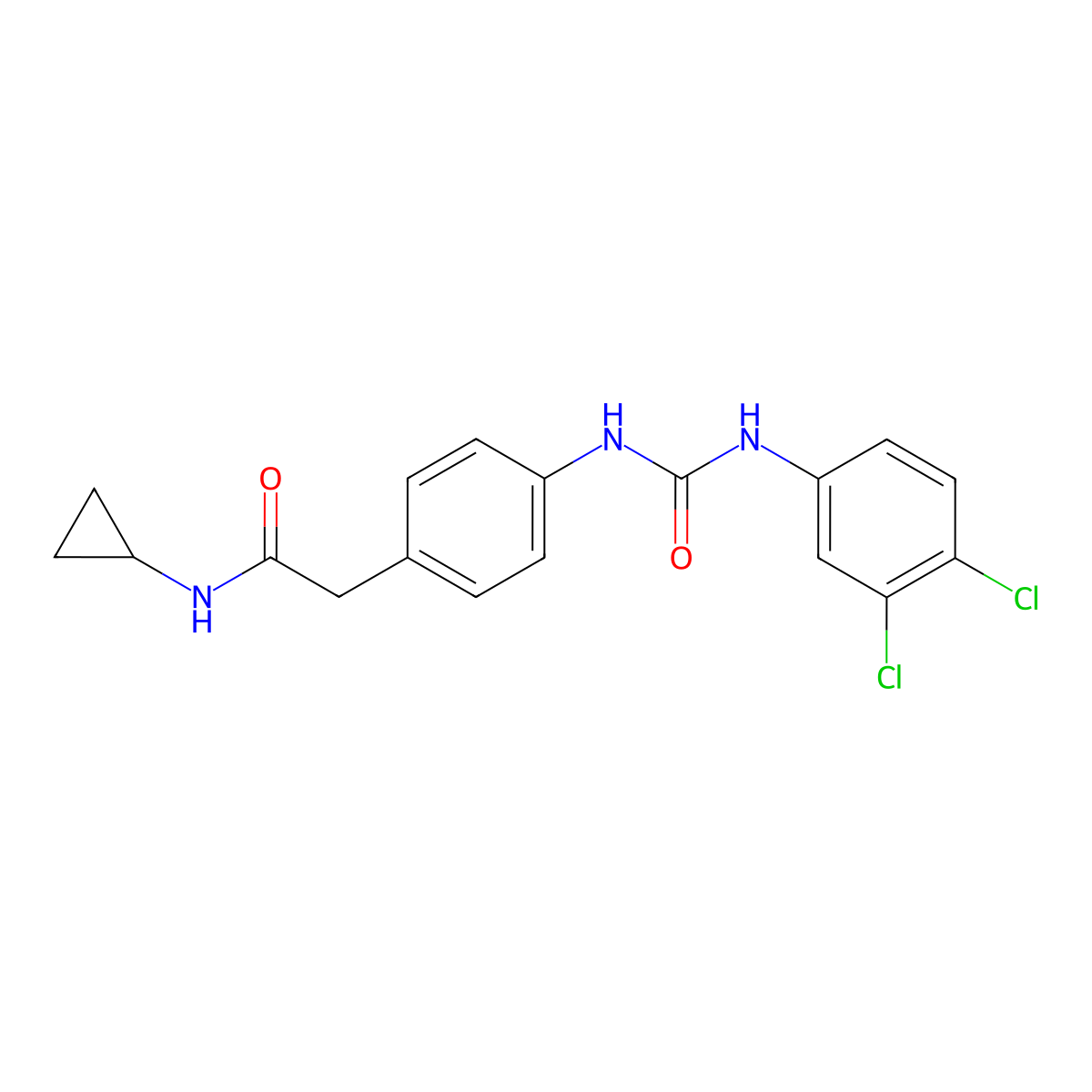 N-cyclopropyl-2-(4-(3-(3,4-dichlorophenyl)ureido)phenyl)acetamide molecular structure, CAS 1206990-12-6