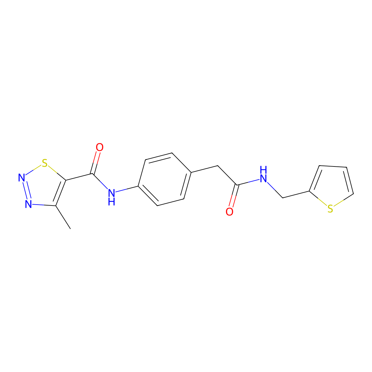 4-methyl-N-(4-(2-oxo-2-((thiophen-2-ylmethyl)amino)ethyl)phenyl)-1,2,3-thiadiazole-5-carboxamide molecular structure, CAS 1206990-19-3