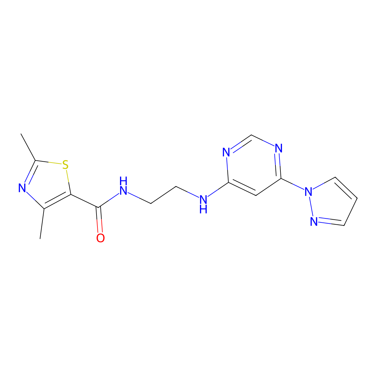 N-(2-((6-(1H-pyrazol-1-yl)pyrimidin-4-yl)amino)ethyl)-2,4-dimethylthiazole-5-carboxamide molecular structure, CAS 1206990-23-9
