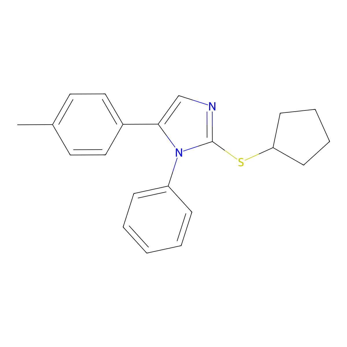 2-(cyclopentylthio)-1-phenyl-5-(p-tolyl)-1H-imidazole molecular structure, CAS 1206990-24-0