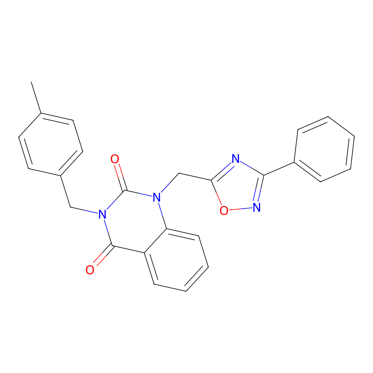3-(4-methylbenzyl)-1-((3-phenyl-1,2,4-oxadiazol-5-yl)methyl)quinazoline-2,4(1H,3H)-dione molecular structure, CAS 1206990-31-9
